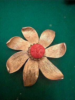 Marvella Floral Brooch in Gold & Red